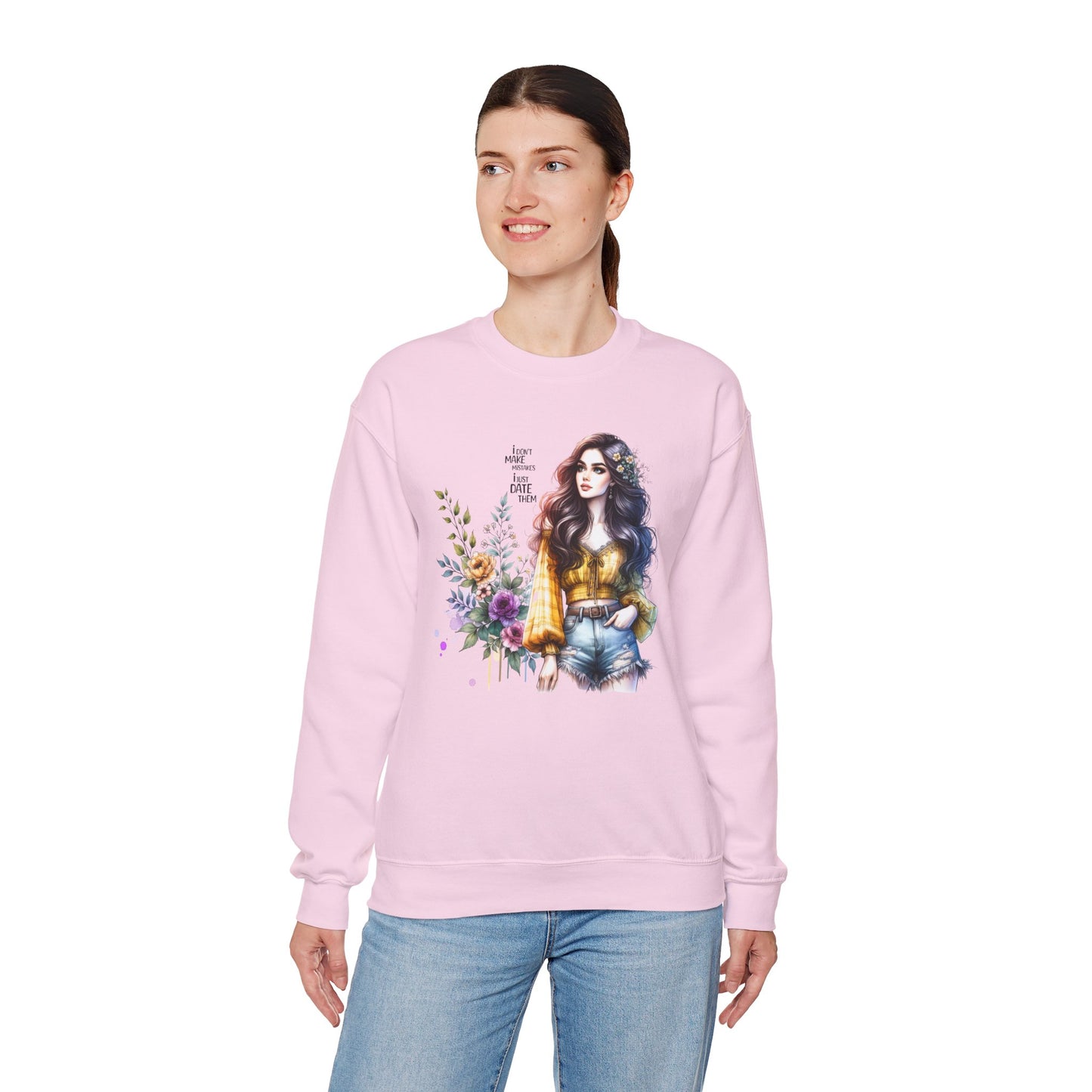 I Don't Make Mistakes, I Just Date Them Floral Graphic Crewneck Sweatshirt, Cozy Casual Wear, Boho Sweatshirt, Gift for Her, Fall Fashion Must-Have