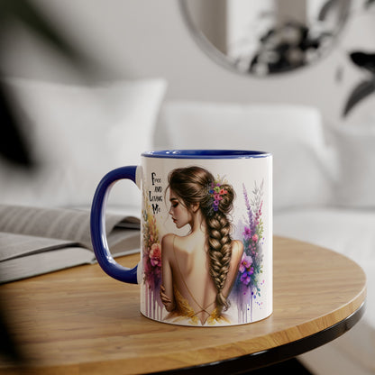 Bohemian Inspirational Mug, Free and Loving Me Coffee Cup, Unique Gift for Her, Floral Design, Tea Lover's Mug, Vintage Style Drinkware