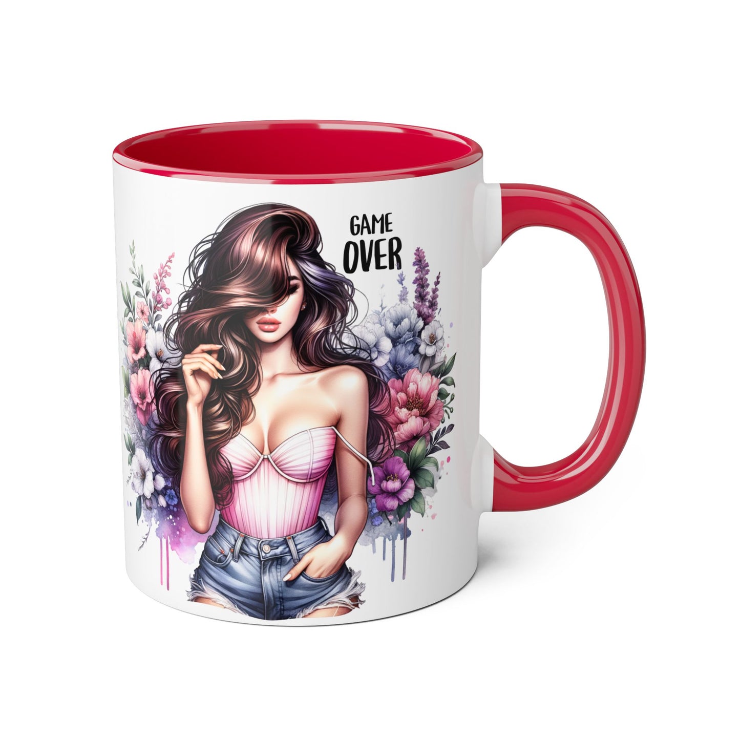 Game Over Floral Accent Mug - 11oz, Coffee Cup for Her, Gift for Gamers, Fun Tea Mug, Unique Kitchen Decor, Women’s Gift Idea