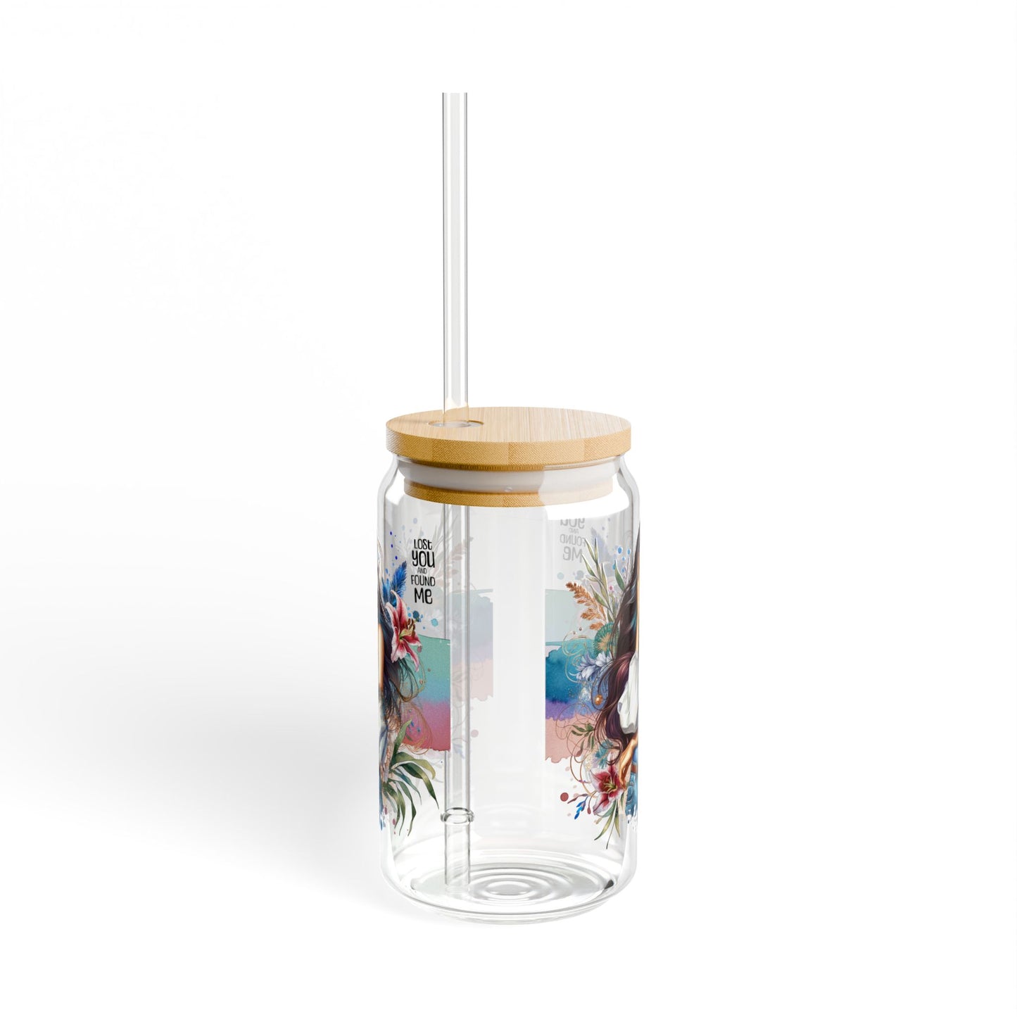 Lost You and Found Me Artistic Sipper Glass, 16oz, Personalized Drinkware, Eco-Friendly Beverage Jar, Unique Gifts, Home Decor, Chic Party Accessory