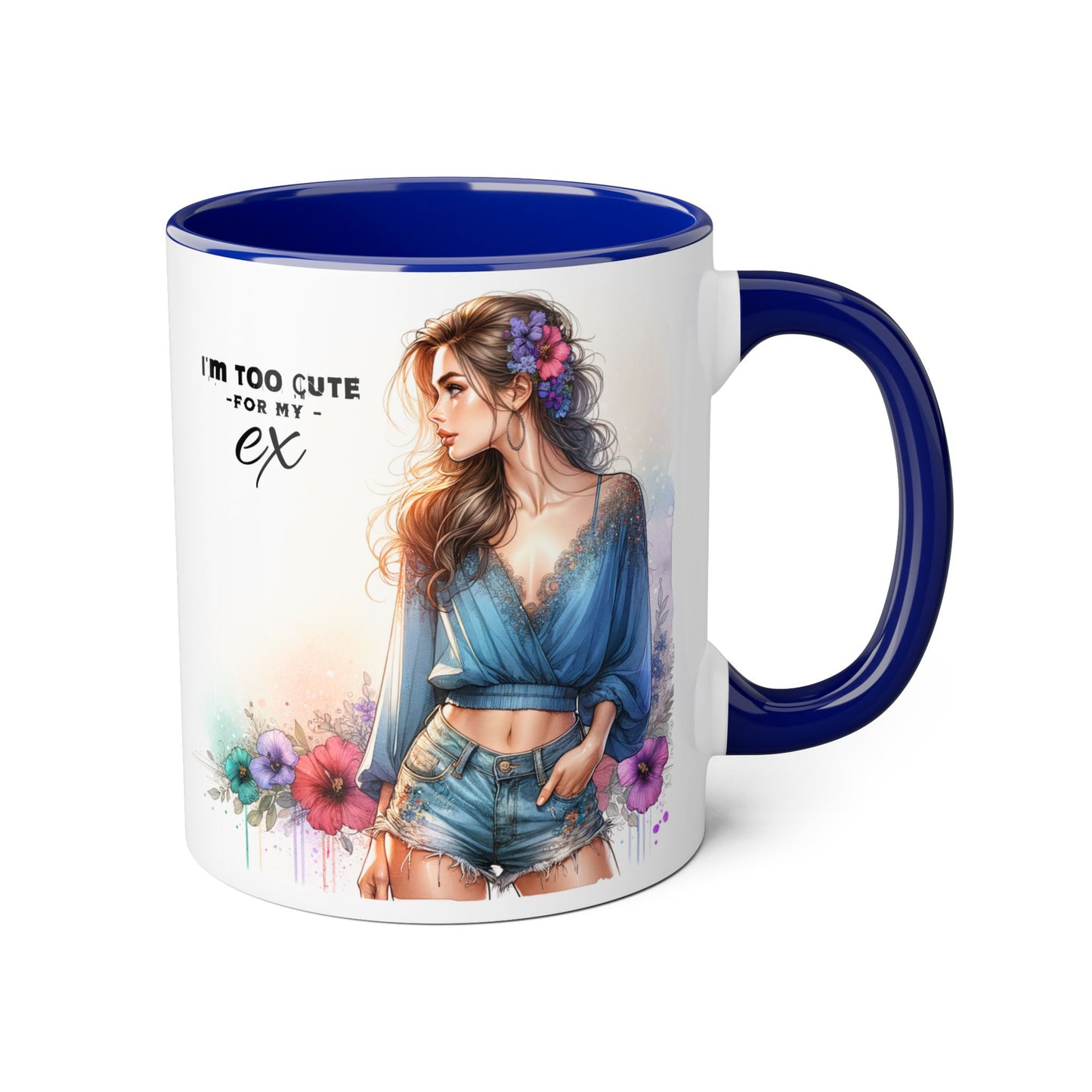I'm Too Cute For My Ex Stylish Quote Mugs, Funny Coffee Cup, Gift for Her, Playful Ex Humor, Cute Illustration