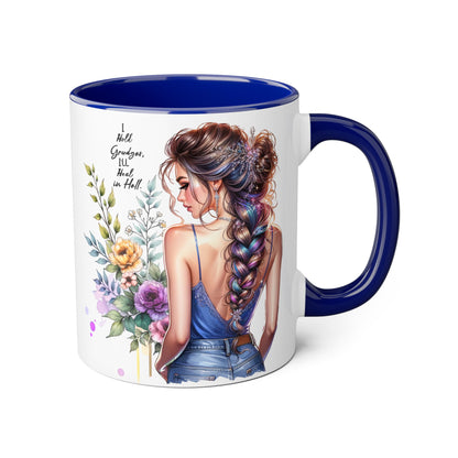 I Hold Grudges, I'll Heal in Hell  Humoristic Floral Inspirational Accent Mug, 11oz Coffee Cup, Gift for Her, Home Office Decor, Mother's Day, Personalized Drinkware