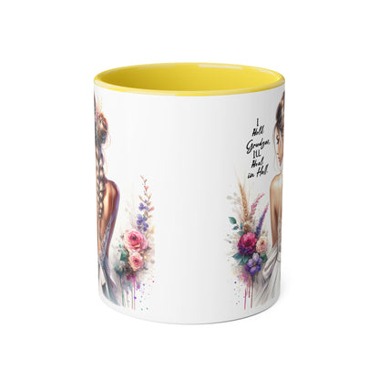 I Hold Grudges, I'll Heal in Hell Elegant Floral Accent Mug - Perfect for Coffee Lovers, Gift for Brides, Wedding Favors, Inspirational Drinkware, Home Decor