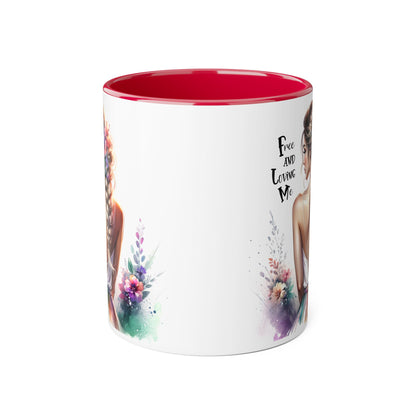 Free and Loving Me Floral Art Accent Mug - Inspirational Drinkware for Home and Gifts, Coffee Mug, Tea Cup, Birthday Present, Motivational Quote