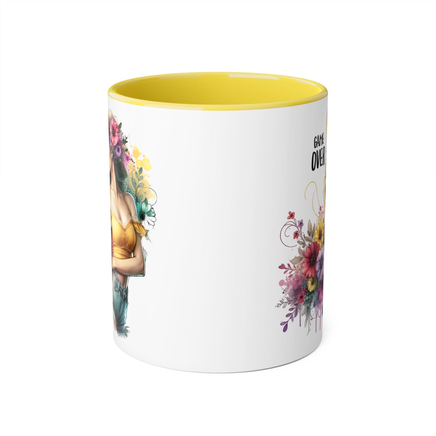 Game Over Floral Accent Mug, Gift for Gamers, Coffee Tea Cup, Home Decor, Birthday, Celebration, Unique Mug