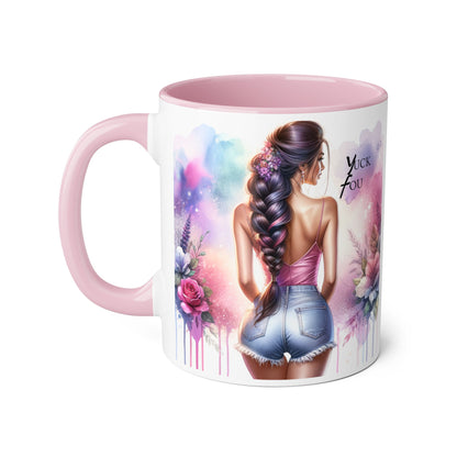 Colorful Floral Accent Mug |  Yuck Fou  Coffee Cup | Unique Gift for Her, Inspirational Drinkware, Fun Tea Mug, Motivational Gift