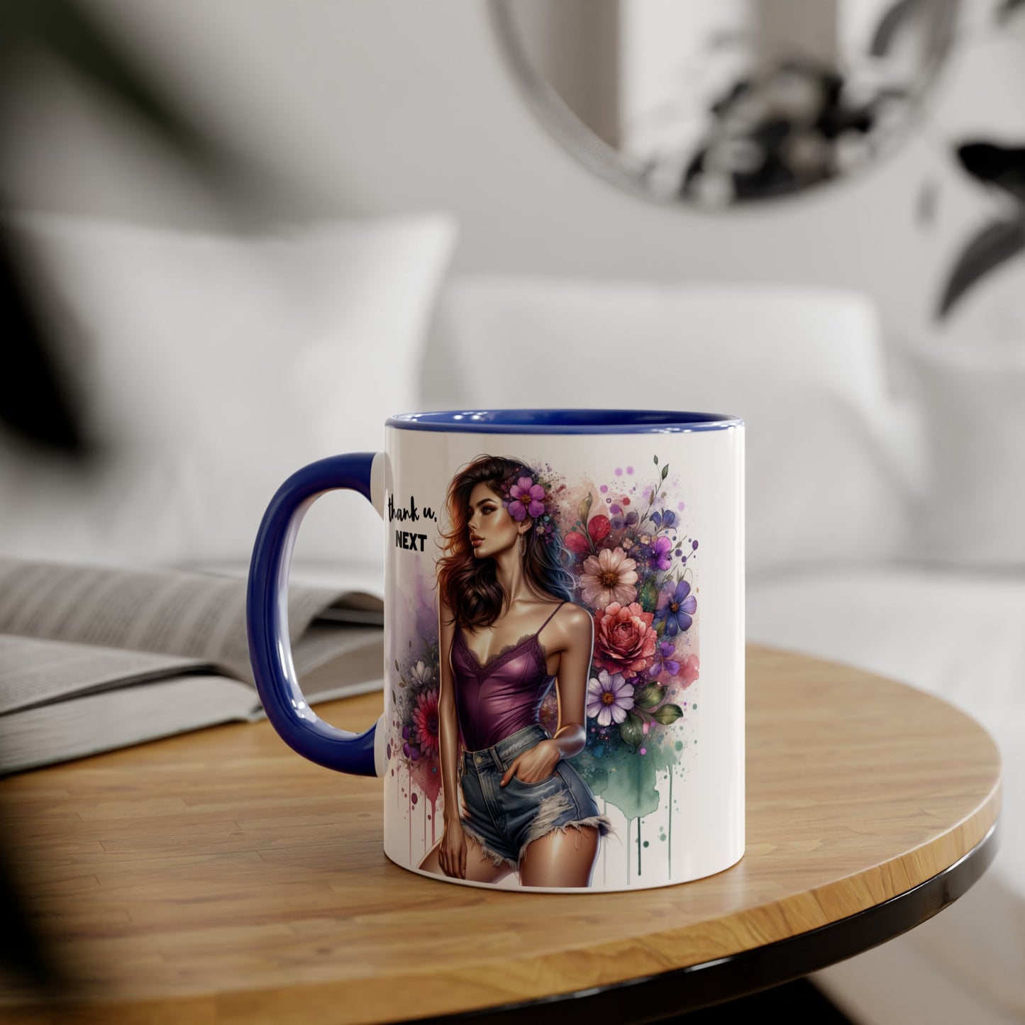 Thank U, Next Floral Accent Coffee Mug with Inspirational Quote, Gift for Her, Tea Mug for Friends, Home Decor, Birthday Present
