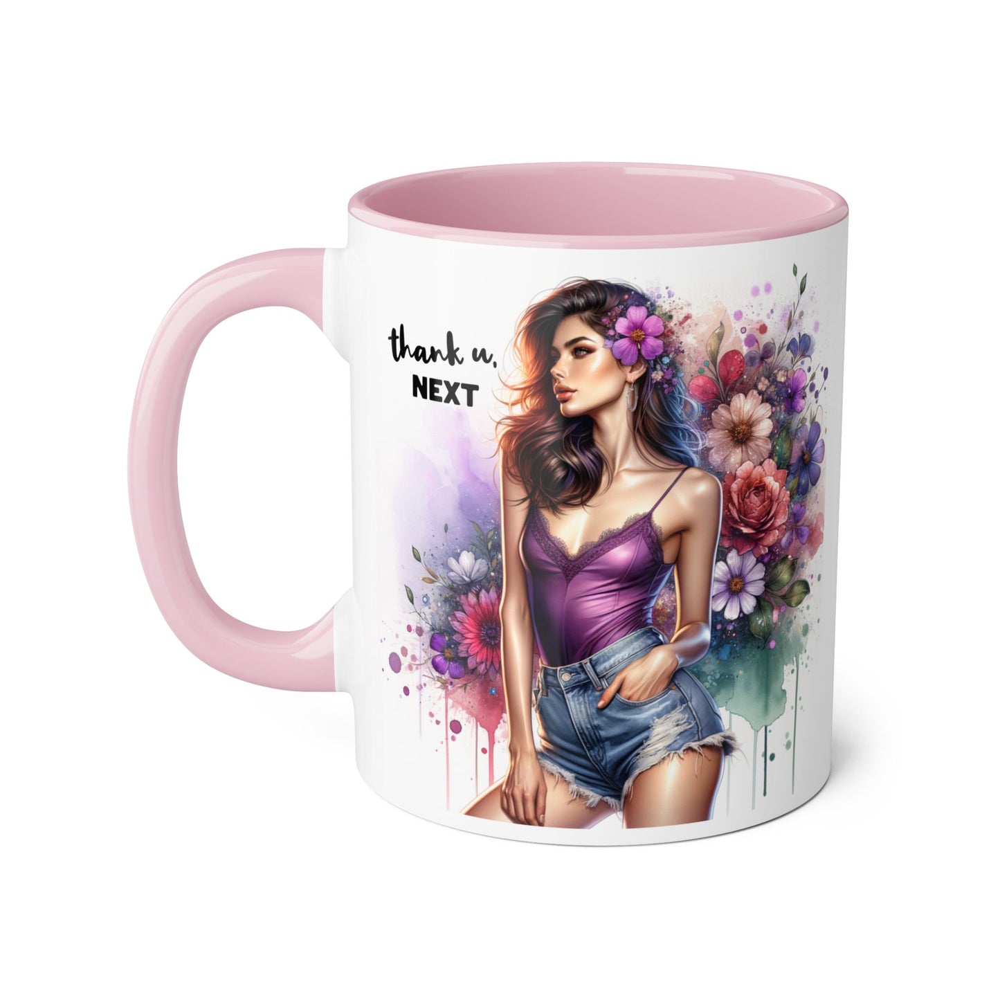 Thank U, Next Floral Accent Coffee Mug with Inspirational Quote, Gift for Her, Tea Mug for Friends, Home Decor, Birthday Present