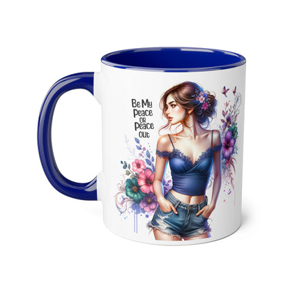 Be My Peace or Peace Out Bohemian Themed Accent Mug, Artist Cup, Unique Gift, Floral Coffee Cup, Inspirational Quote Mug