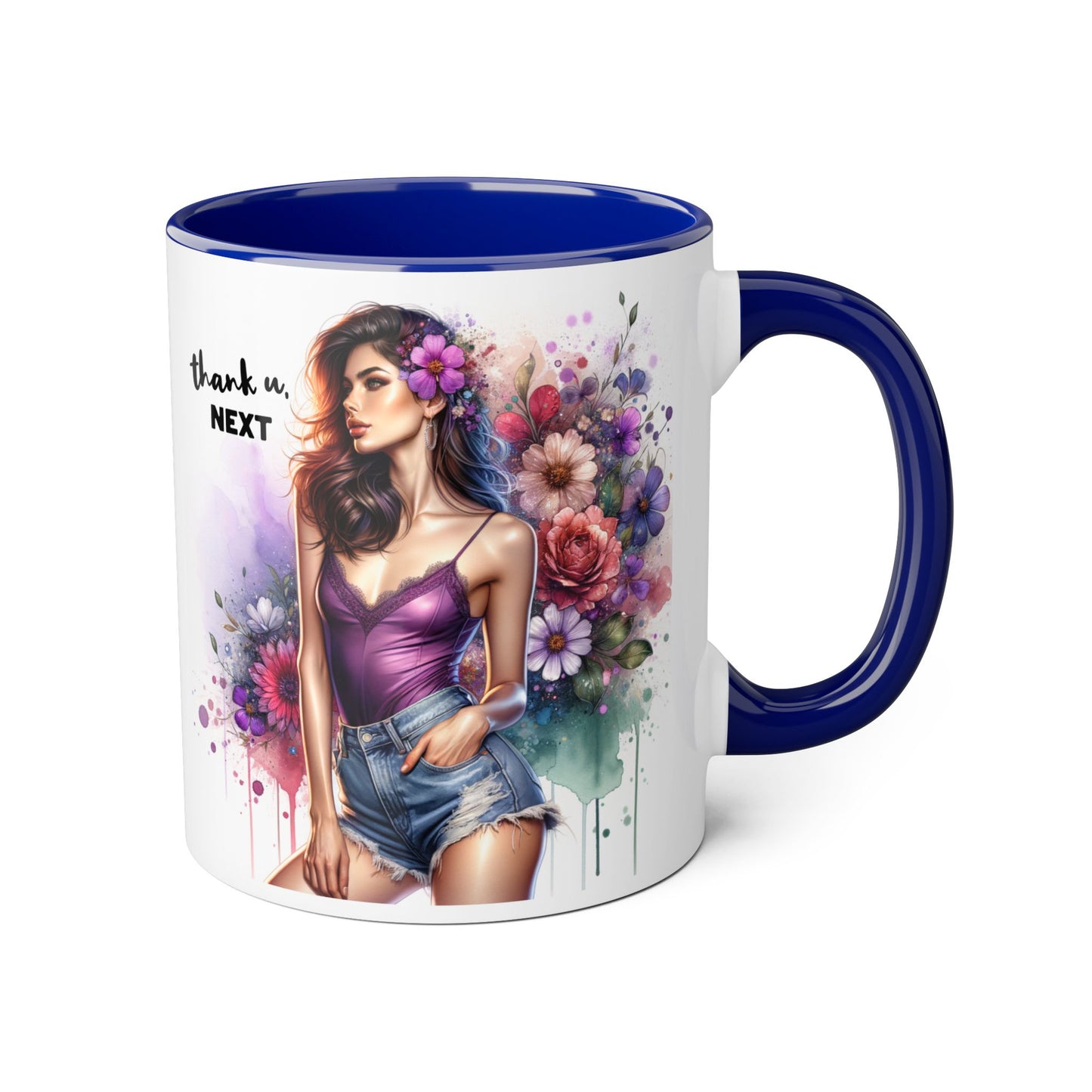 Thank U, Next Floral Accent Coffee Mug with Inspirational Quote, Gift for Her, Tea Mug for Friends, Home Decor, Birthday Present