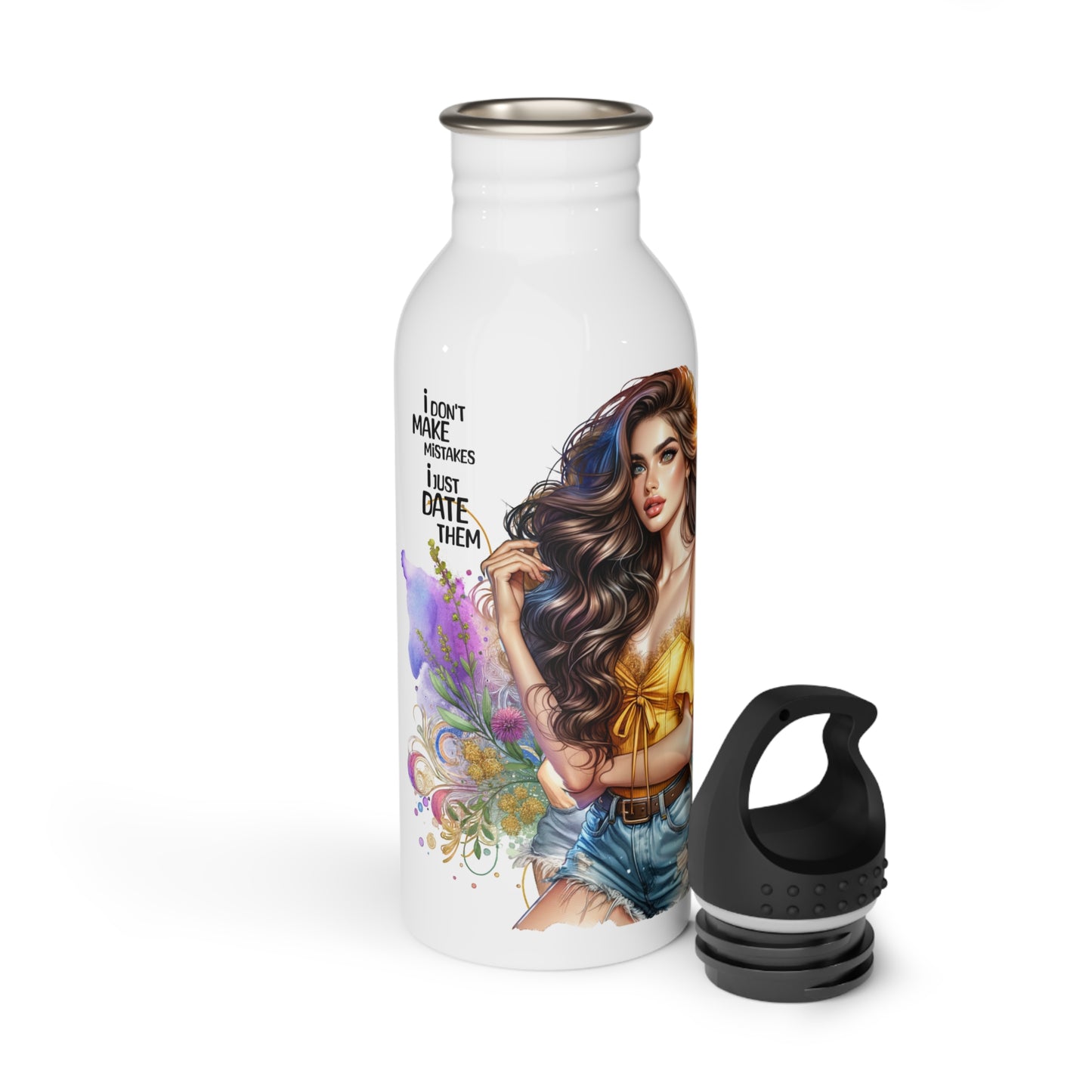I Don't Make Mistakes, I Date Them Vibrant Stainless Steel Water Bottle - Motivational Quote & Colorful Design, Eco-Friendly Drinkware, Fitness Hydration, Gift Idea