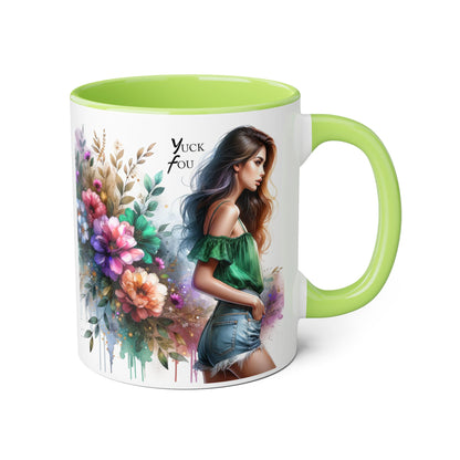 Yuck Fou Floral Accent Mug, 11oz Ceramic Coffee Cup, Inspirational Gift, Home Decor, Unique Art Mug, Perfect for Coffee Lovers