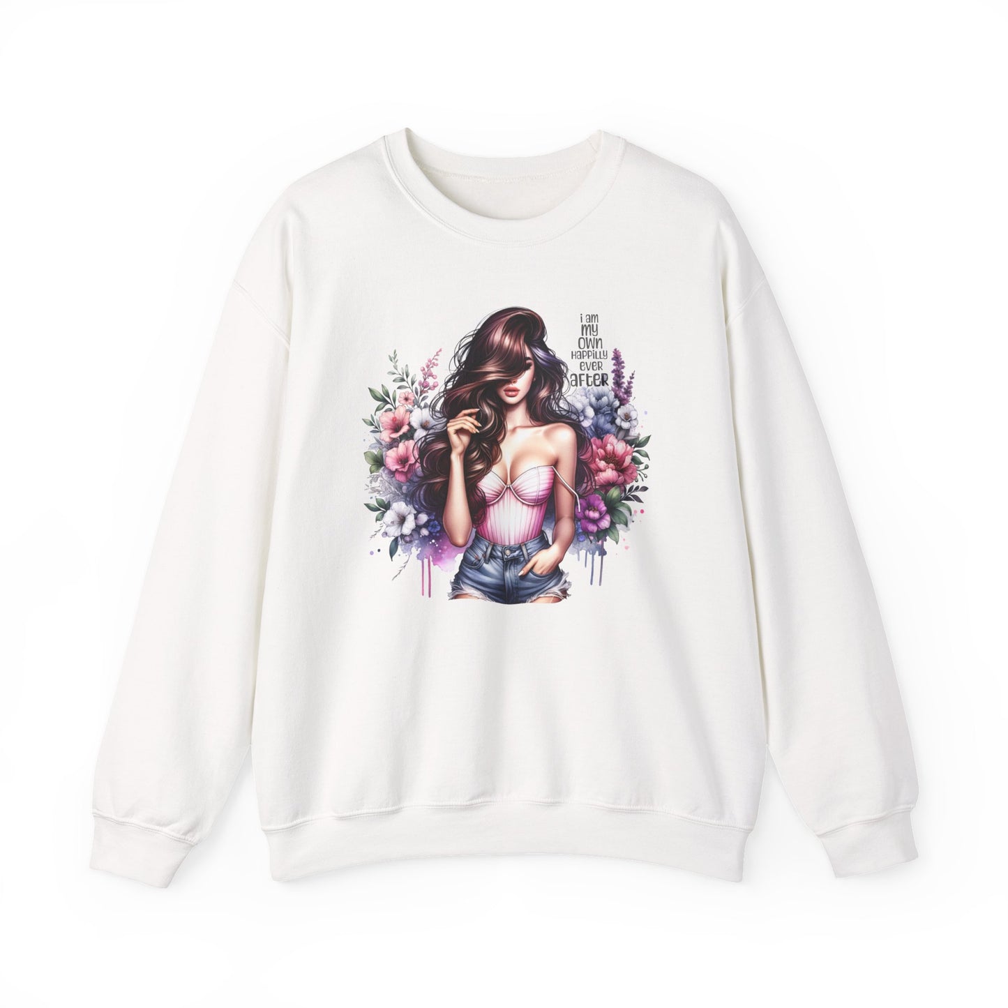 I Am My Own Happily Ever After  Floral Goddess Crewneck Sweatshirt, Cozy Women's Apparel, Boho Style, Gift for Her, Trendy Sweatshirt, Chic Layering Piece