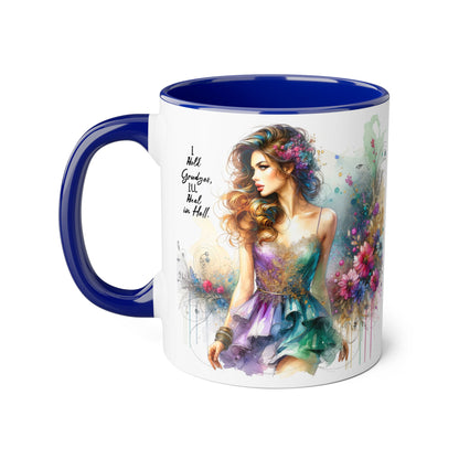I Hold Grudges, I'll Heal in Hell Artistic Accent Mug, Inspirational Gift for Her, Colorful Flower Design, Unique Coffee Cup, Perfect for Birthdays, Art Lovers' Mug