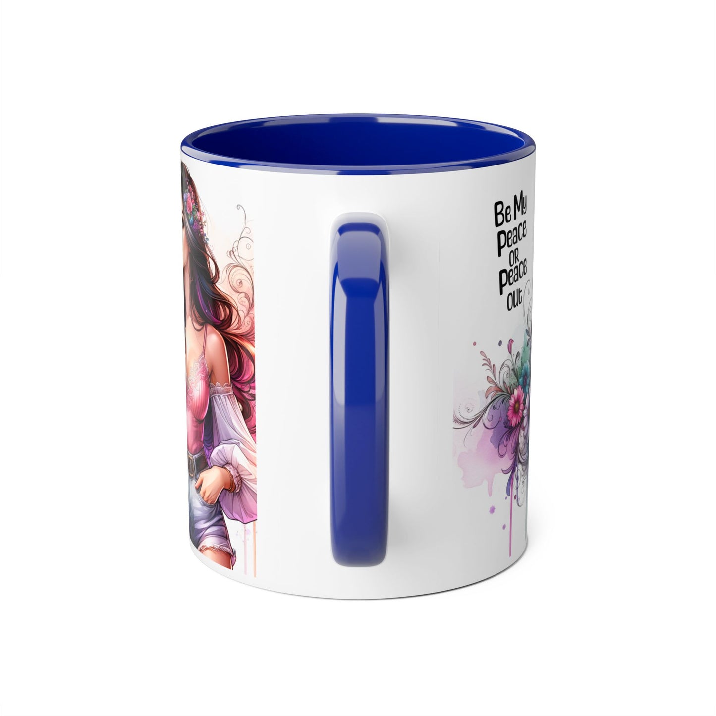 Bohemian Accent Mug, Be My Peace or Peace Out Gift, Artistic Coffee Mug, Floral Coffee Cup, Gift for Her