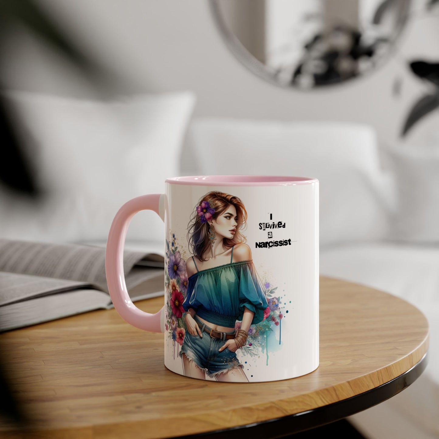 Stylish Floral Accent Mug, Trendy Coffee Cup, Gift for Her, Birthday Mug, Inspirational Drinkware