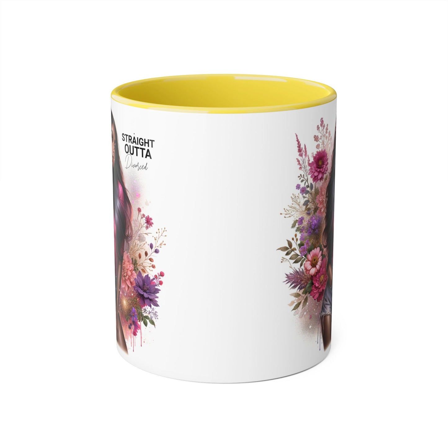 Straight Outta Divorced Humoristic Floral Portrait Accent Mug, Perfect Gift for Her, Coffee Lover, Home Decor, Stylish Drinkware, Mother's Day Gift, Inspirational Cup