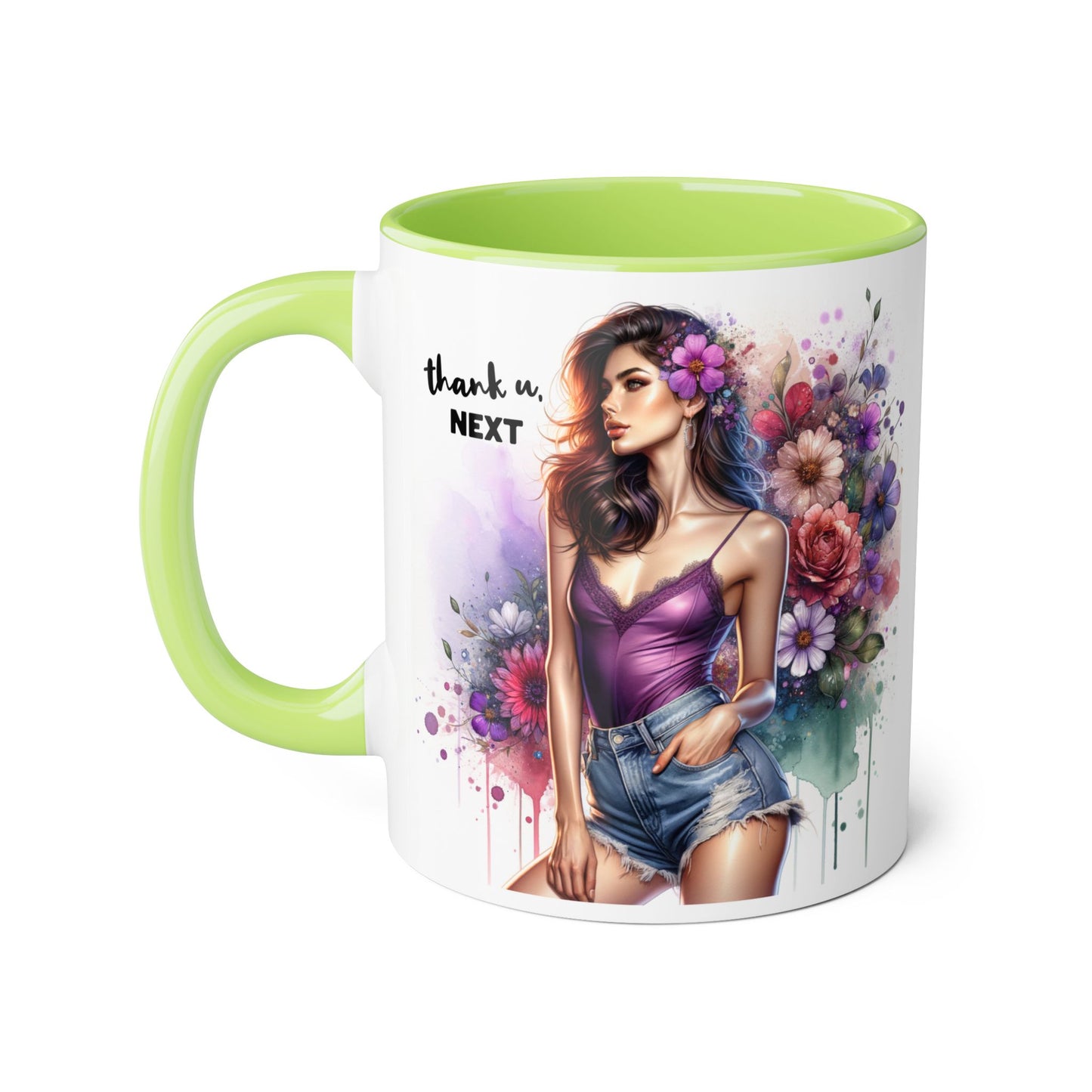 Thank U, Next Floral Accent Coffee Mug with Inspirational Quote, Gift for Her, Tea Mug for Friends, Home Decor, Birthday Present