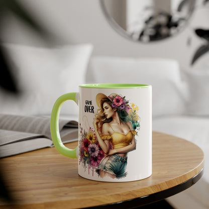 Game Over Floral Accent Mug, Gift for Gamers, Coffee Tea Cup, Home Decor, Birthday, Celebration, Unique Mug