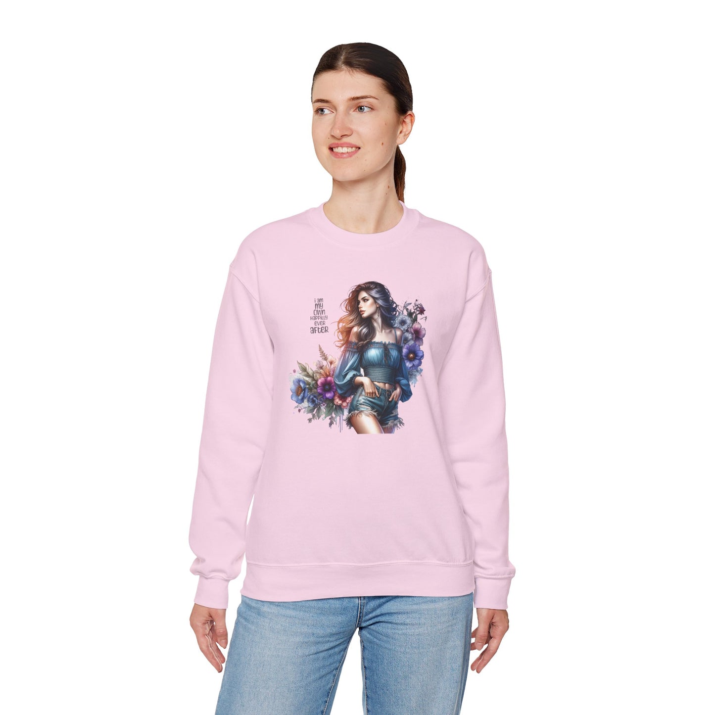 I Am My Own Happily Ever After  Floral Aesthetic Crewneck Sweatshirt - Cozy Style for Women, Fashion Top, Gift Idea, Floral Sweatshirt, Spring/Summer Wear