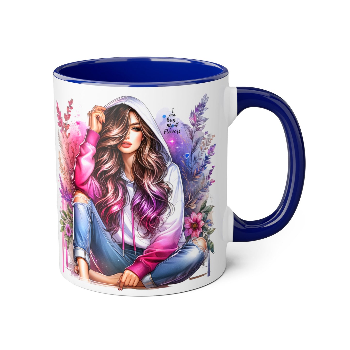 I Can Buy Myself Flowers Chic Floral Accent Mug, Unique Coffee Cup for Women, Gift for Her, Artful Tea Cup, Birthday Mug, Cozy Coffee Drinkware