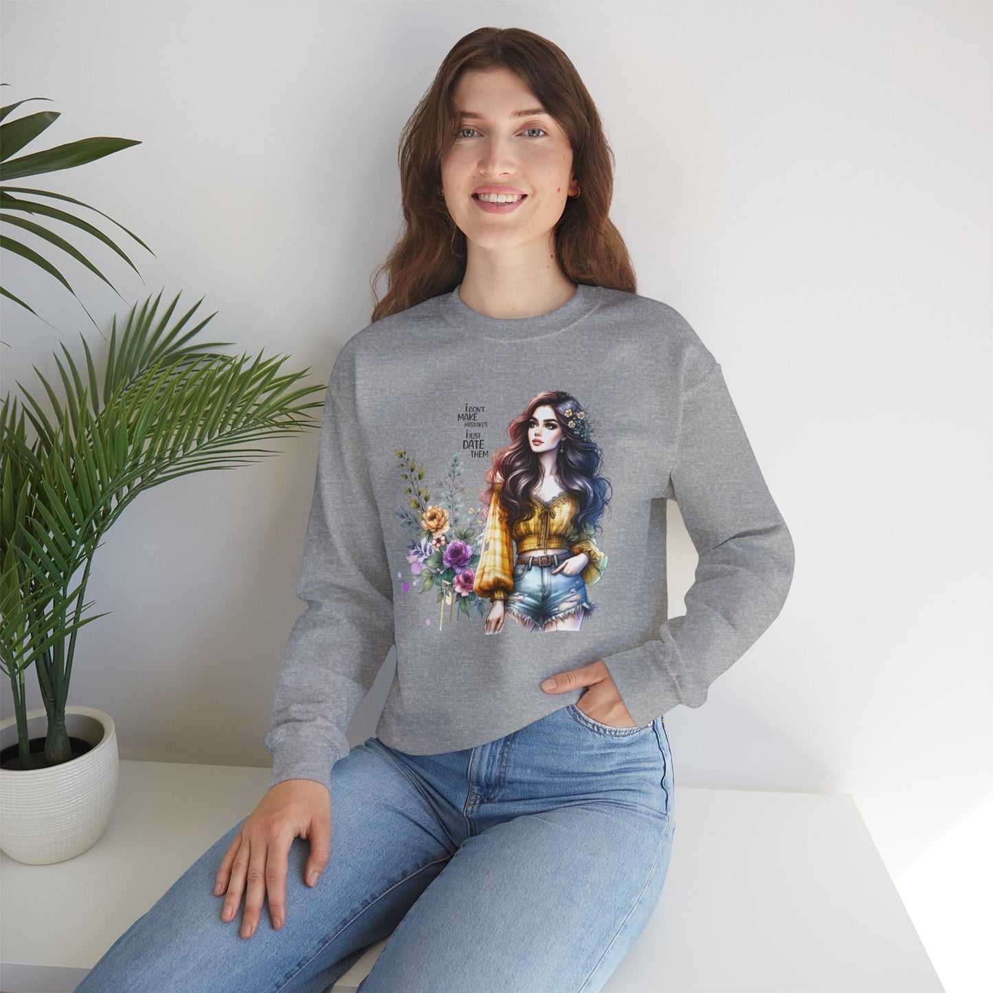 I Don't Make Mistakes, I Just Date Them Floral Graphic Crewneck Sweatshirt, Cozy Casual Wear, Boho Sweatshirt, Gift for Her, Fall Fashion Must-Have