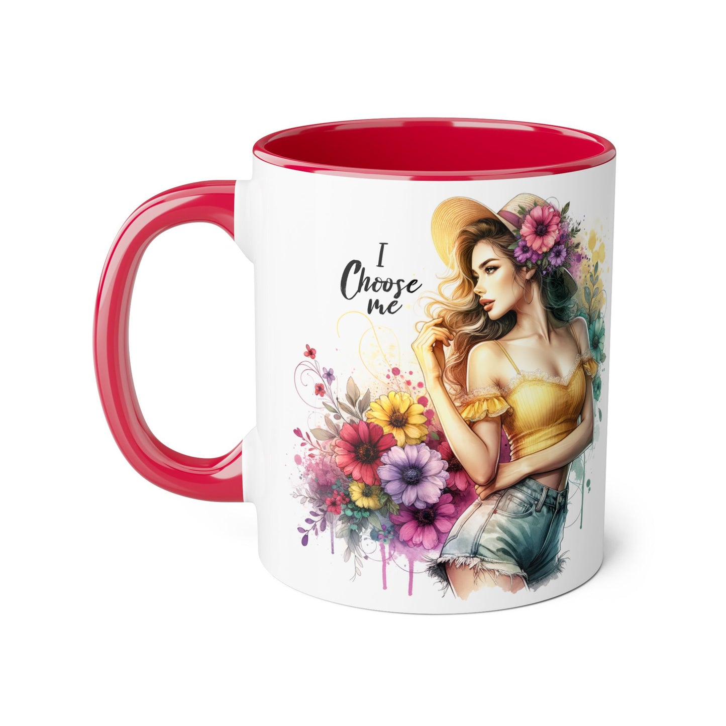 I Choose Me Chic Floral Accent Mug, Inspirational Gift for Her, Coffee Tea Lover, Birthday Present, Colorful Art Mug
