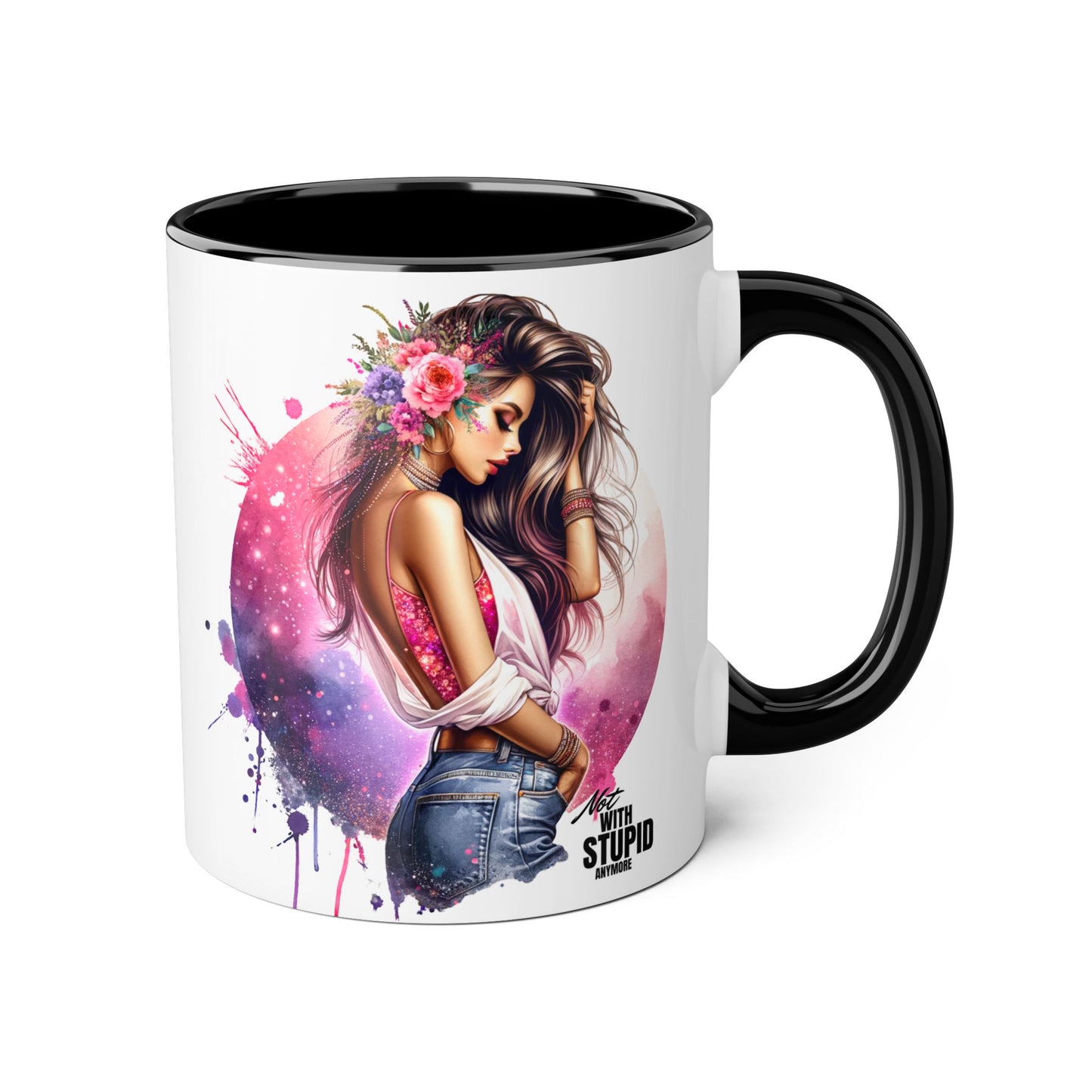 Not With Stupid Anymore Humoristic Artistic Accent Mug - Unique Drinkware for Art Lovers, Perfect Gift for Birthdays, Holidays, or Just Because