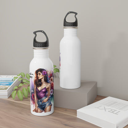 Thank U, Next Stylish Stainless Steel Water Bottle with Floral Art - Perfect for Gifts, Gym, Yoga, Hydration on the Go, Eco-Friendly