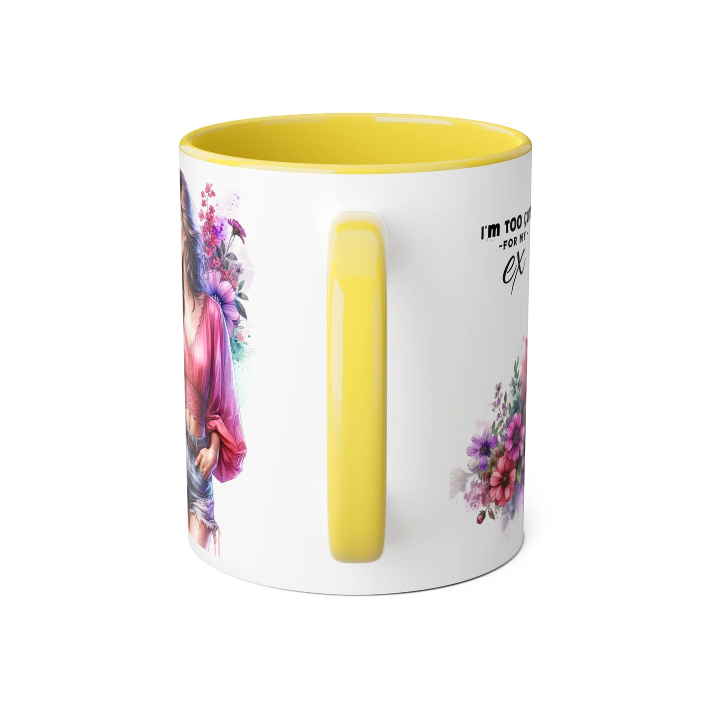 I'm Too Cute For My Ex Sassy Ex-Inspired Accent Mug | Cute Coffee Cup Gift for Her | Floral Design | Funny Mug for Breakup | Unique Gift Idea