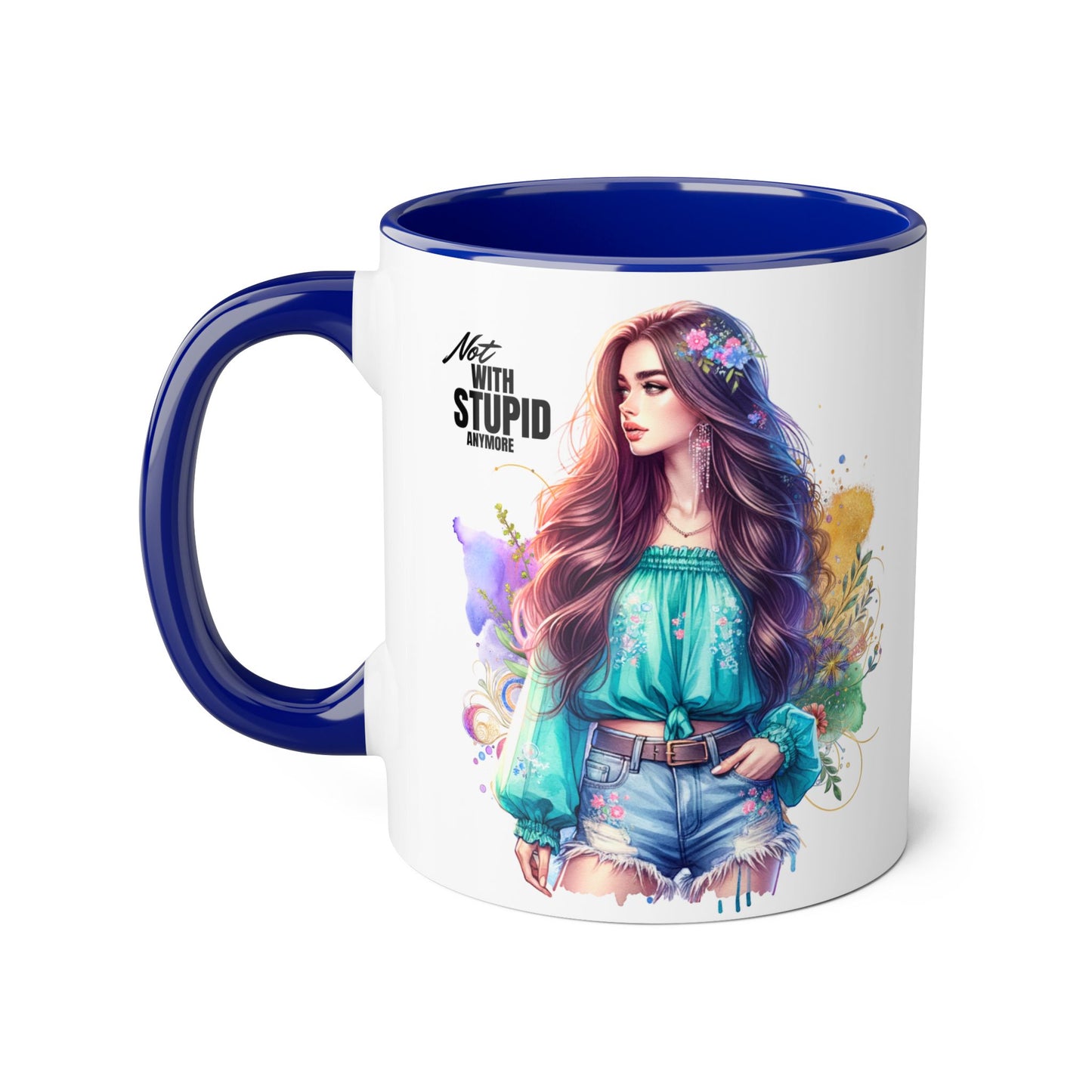 Not With Stupid Anymore Humoristic 11oz Accent Mug This humoristic mug