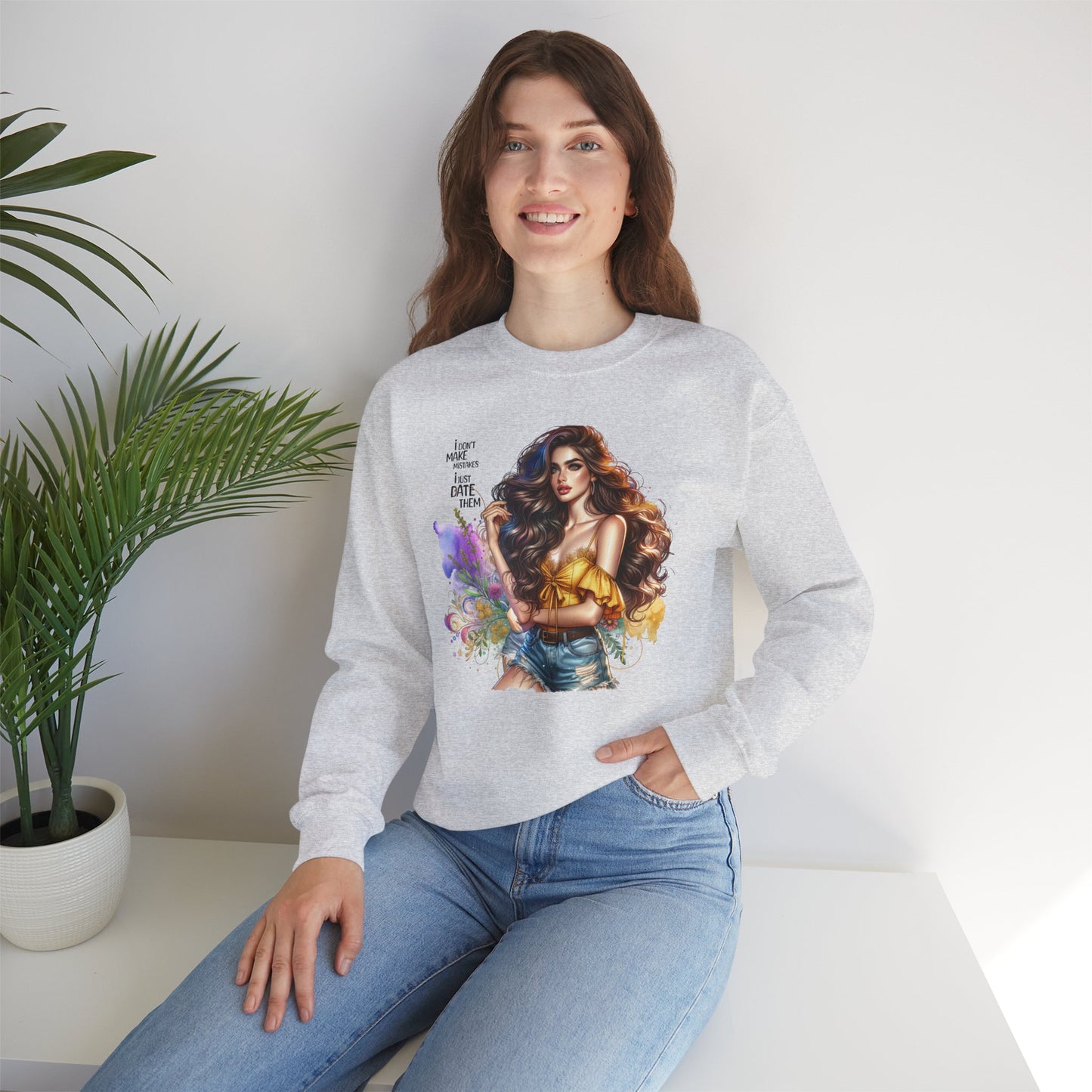 I Don`t  Make Mistakes, I Just Date Them Artistic Crewneck Sweatshirt - Perfect for Casual Outings, Gifts, Festivities, and Everyday Comfort, Featuring Colorful Designs