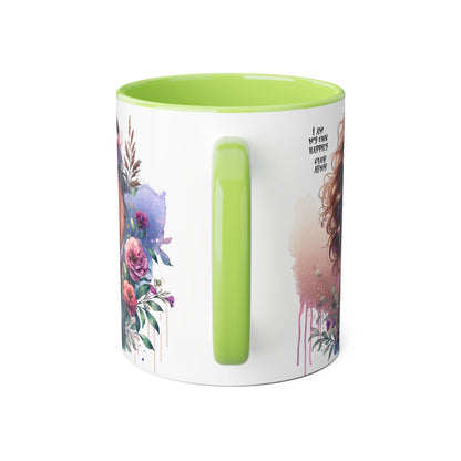 Boho Floral Accent Mug - 11oz - Inspirational "I Am My Own Happily Ever After " Design