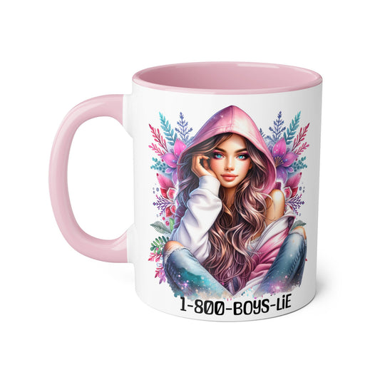 1-800-BOYS-LIE Accent Mug, Floral Coffee Cup, Funny Gift for Her, Unique Tea Mug, Cute Lover's Present