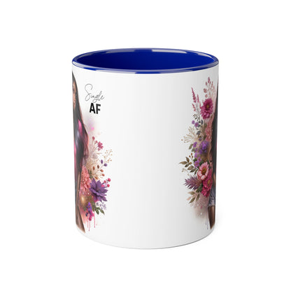 Colorful Floral Single AF Accent Mug, Aesthetic Coffee Cup for Coffee Lovers, Unique Gift for Birthdays, Special Occasions, Art Enthusiasts