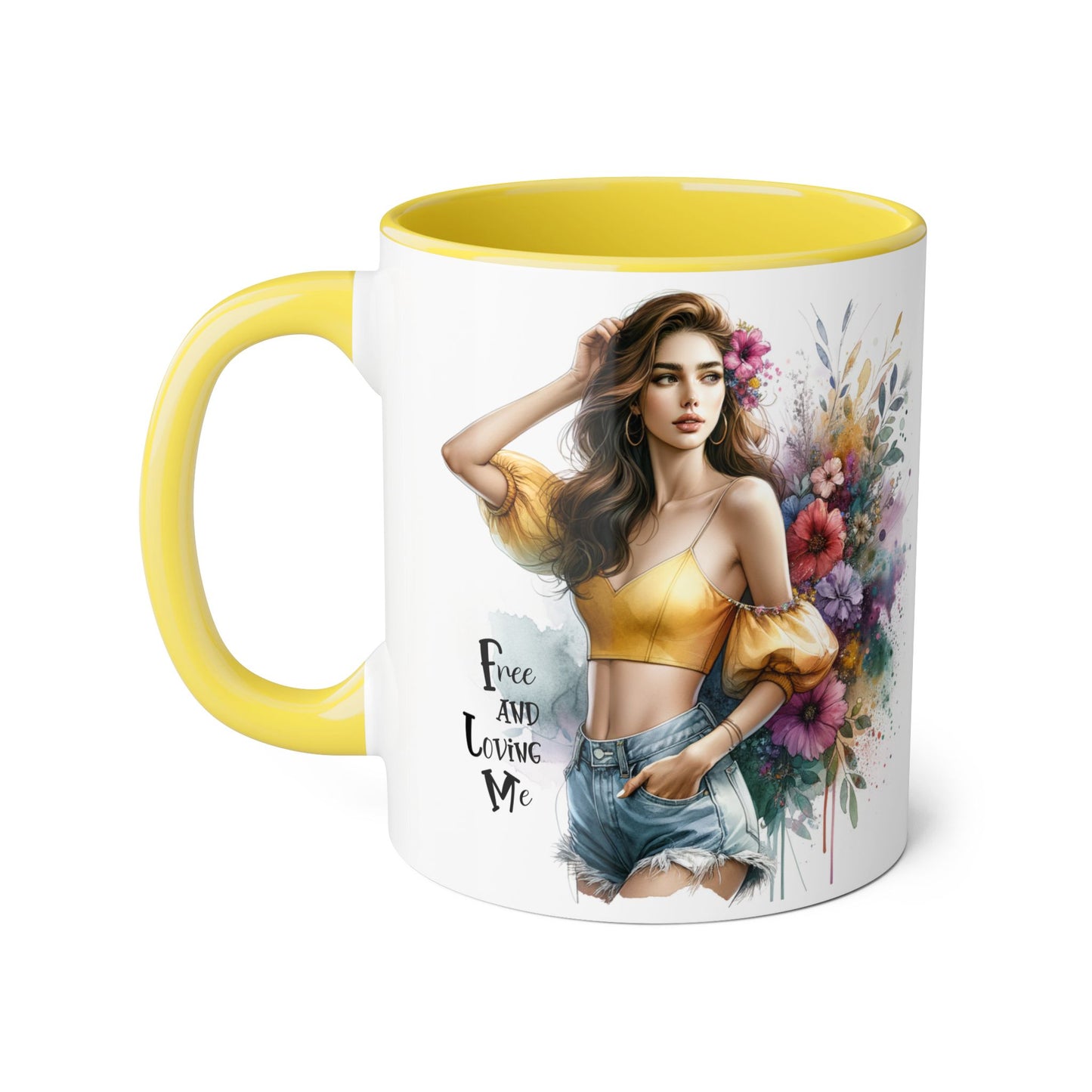 Free and Loving Me Bohemian Floral Accent Mug, Women's Gift, Coffee Mug, Inspirational Coffee Cup, Tea Lover's Mug