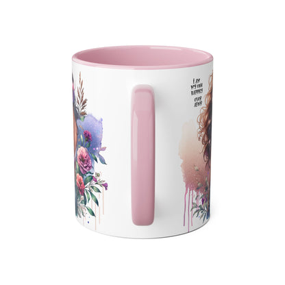 Boho Floral Accent Mug - 11oz - Inspirational "I Am My Own Happily Ever After " Design