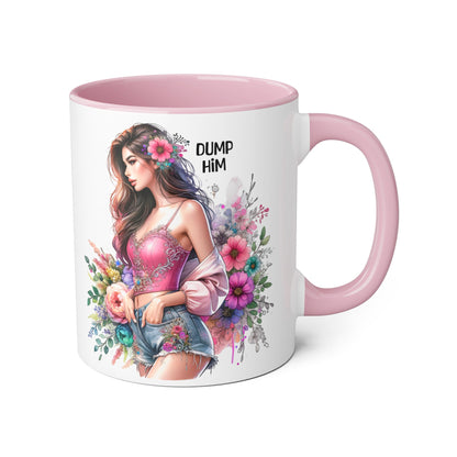 Floral Accent Mug, 11oz Coffee Cup, Gift for Her, Inspirational Mug, Cute Floral Design, Self-Love Coffee Mug