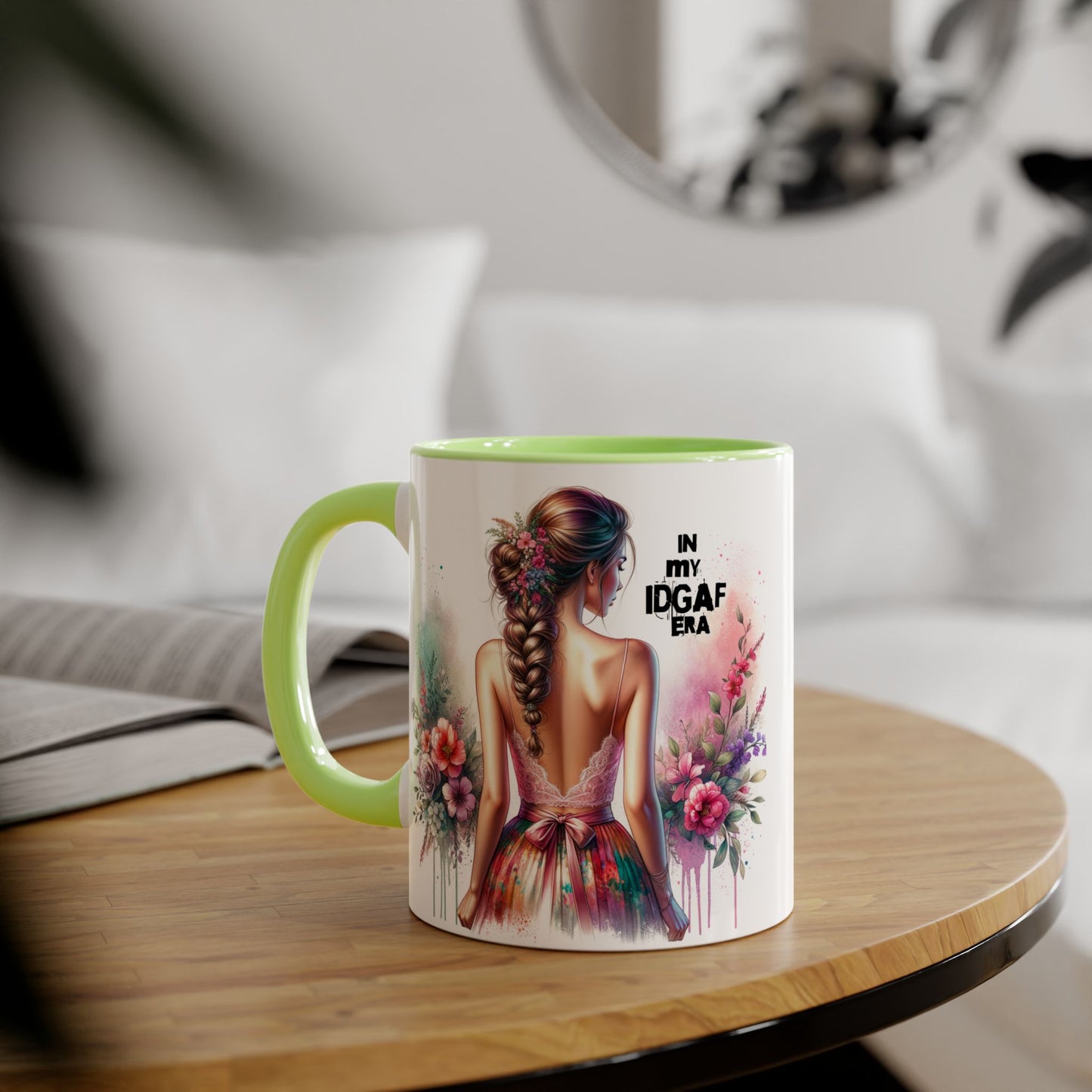 Bold IDGAF Era Accent Mug, Coffee Cup for Strong Women, Gift for Her, Floral Art Mug, Motivational Drinkware