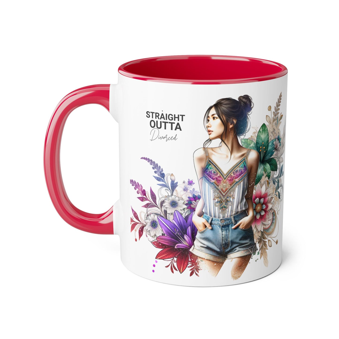 Straight Outta Divorced Humoristic Vibrant Accent Mugs, 11oz - Perfect for Gifts, Home Decor, Coffee Lovers, Birthdays, and Celebrations