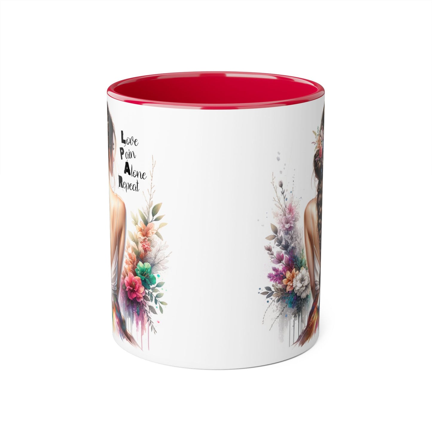 Beautiful Floral Accent Mug, Inspirational Coffee Cup, Love Pain Alone Repeat, Gift for Her, Home Decor, Bohemian Style