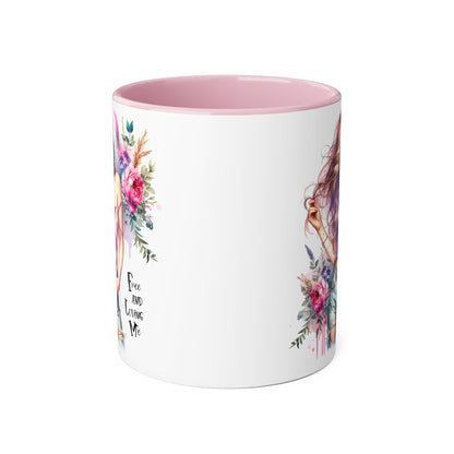 Bohemian Floral Accent Mug - Free and Loving Me, Gift for Her, Coffee Cup, Inspirational Drinkware, Tea Lover, Home Decor