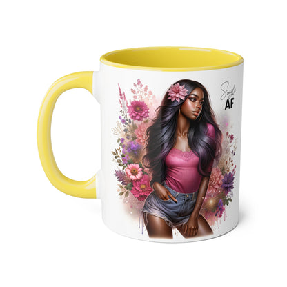 Colorful Floral Single AF Accent Mug, Aesthetic Coffee Cup for Coffee Lovers, Unique Gift for Birthdays, Special Occasions, Art Enthusiasts