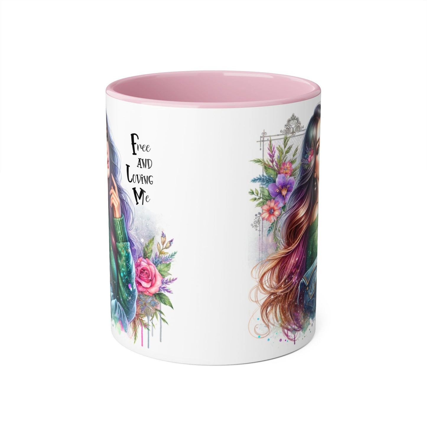 Bohemian Chic Accent Mug, Free and Loving Me 11oz Coffee Cup, Gifts for Her, Artistic Drinkware, Unique Home Decor, Floral Coffee Mug
