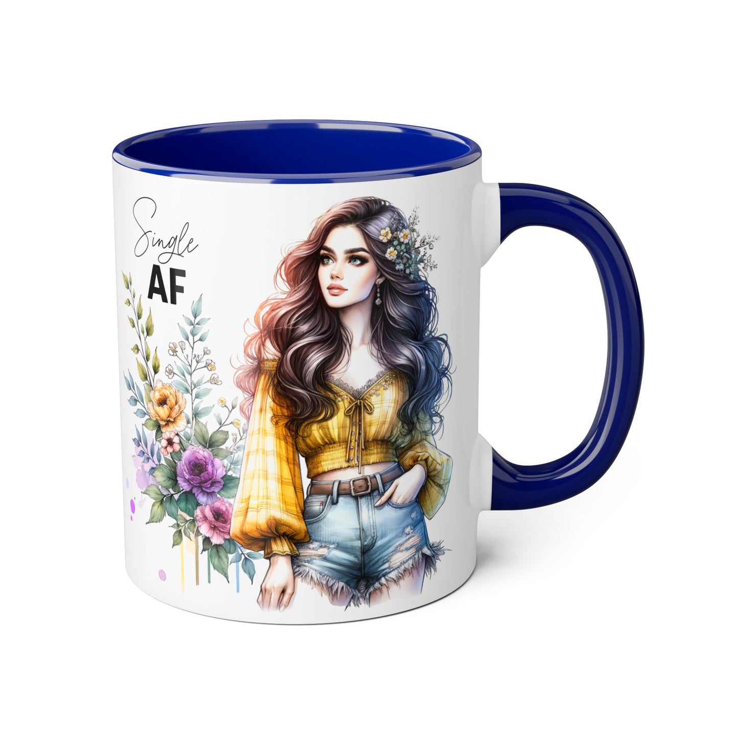 Single AF Accent Mug, Floral Coffee Cup, Gift for Single Friends, Cute Relationship Humor Mug, Funny Birthday Mug, Tea Lover Gift