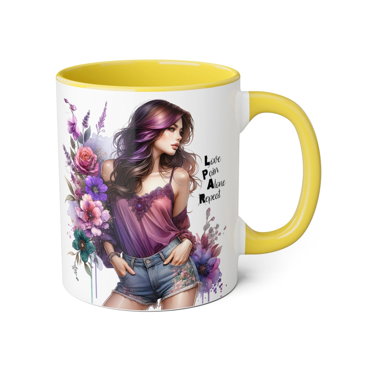 Bohemian Floral Accent Mug | Love Pain Alone Repeat Gift for Her, Inspirational Coffee Cup, Unique Home Decor, Art Mug