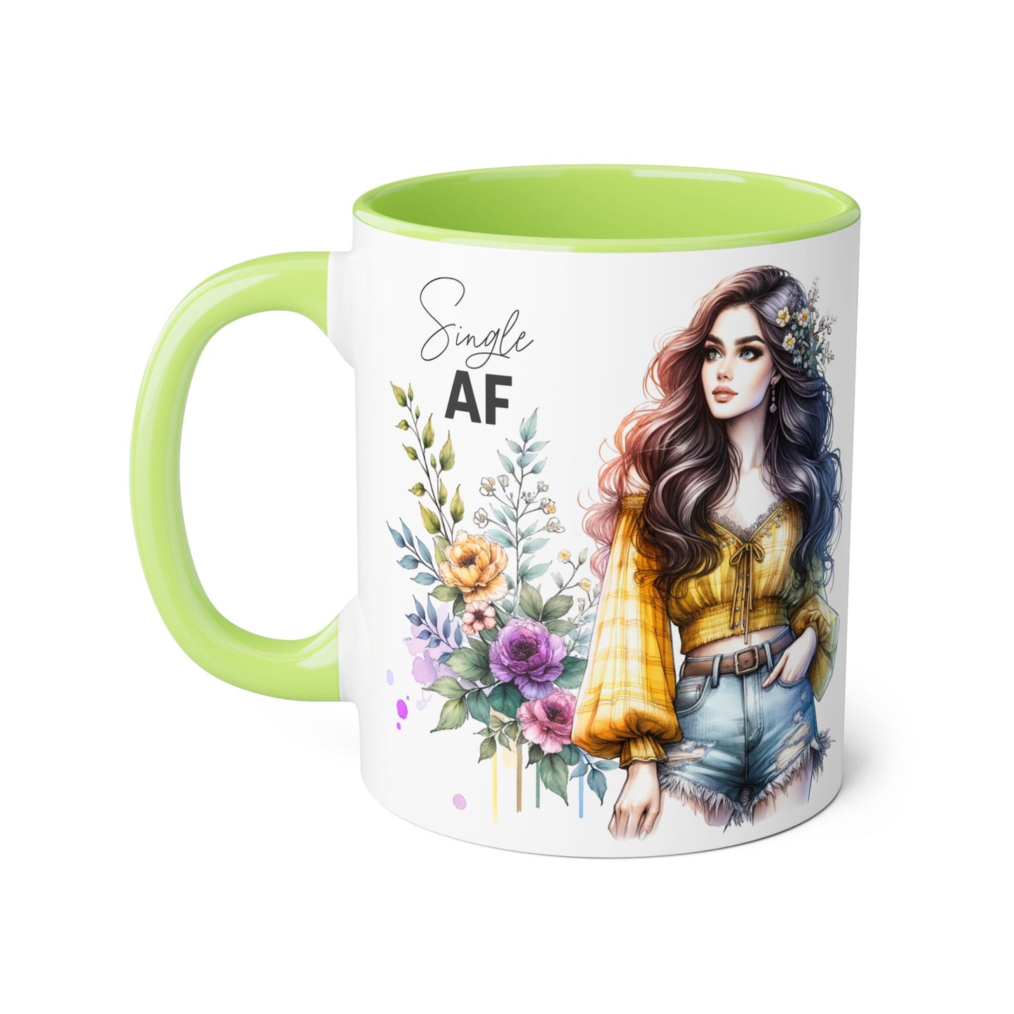 Single AF Accent Mug, Floral Coffee Cup, Gift for Single Friends, Cute Relationship Humor Mug, Funny Birthday Mug, Tea Lover Gift