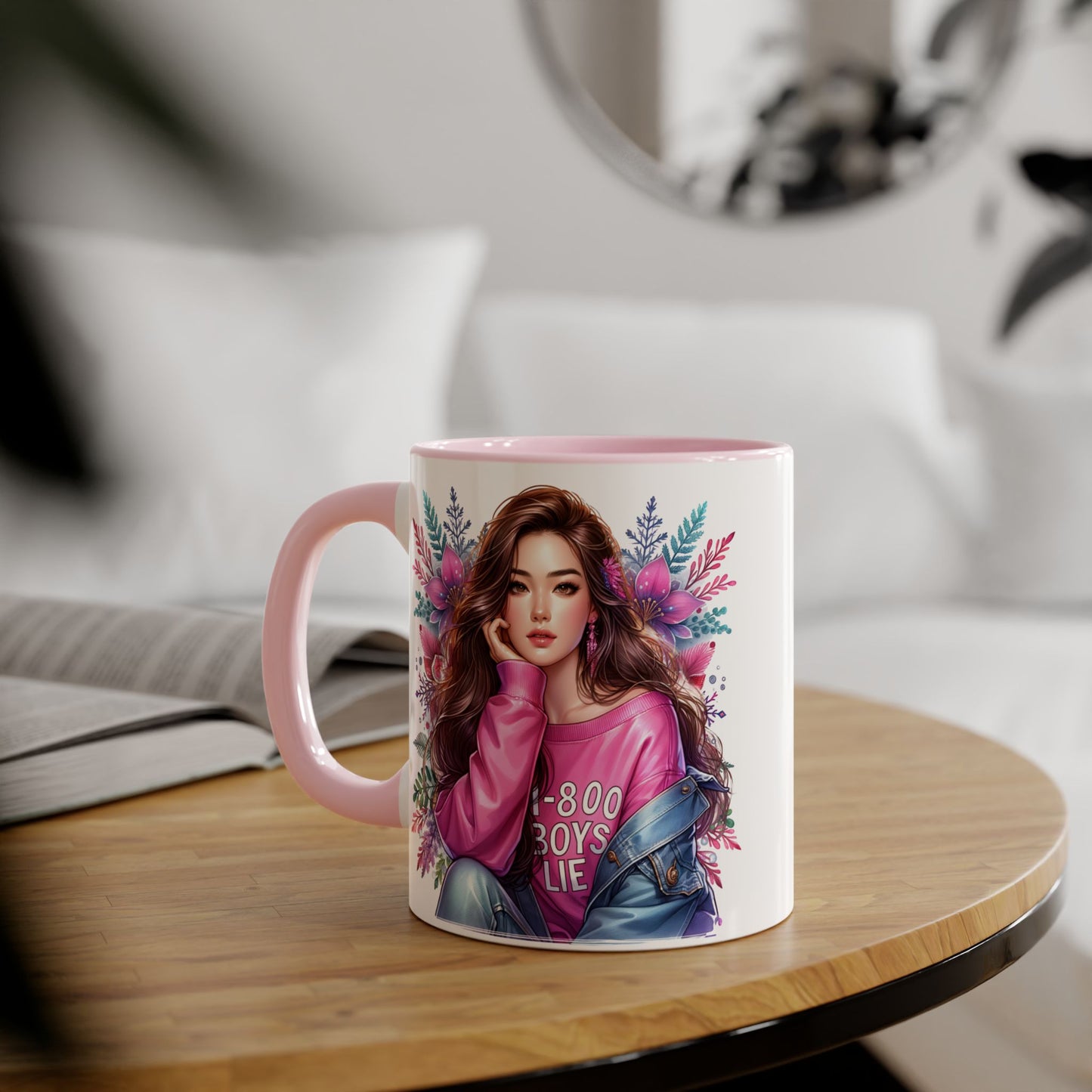 1-800-BOYS-LIE Chic Floral Accent Mug - Perfect Gift for Tea Lovers, Stylish Drinkware, Coffee Cup for Her, Women's Empowerment Decor, Trendy Floral Mug