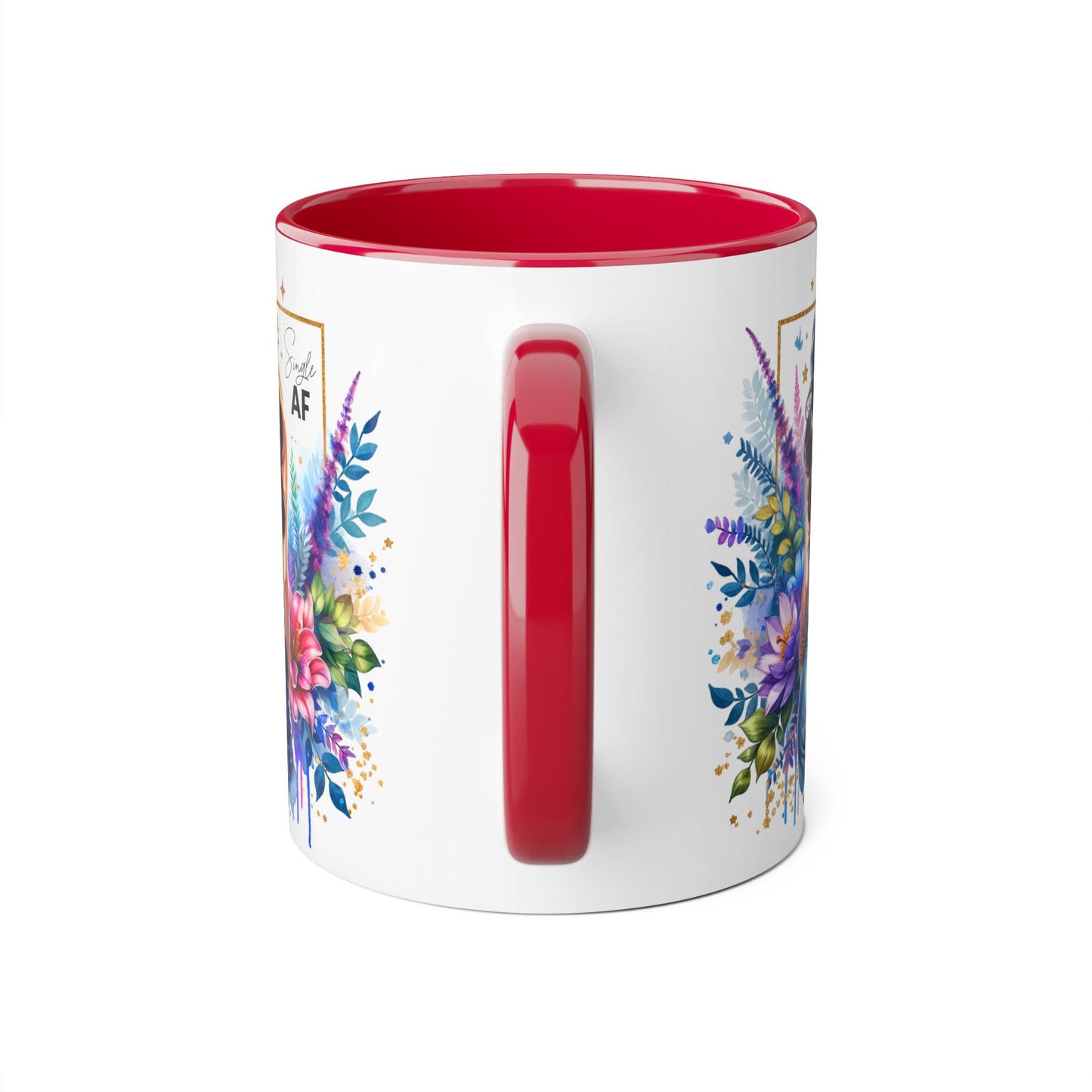Single AF Vibrant Floral Accent Mug, Coffee Cup for Her, Gift for Friends, Inspirational Kitchen Decor, Unique Art Mug, Stylish Drinkware