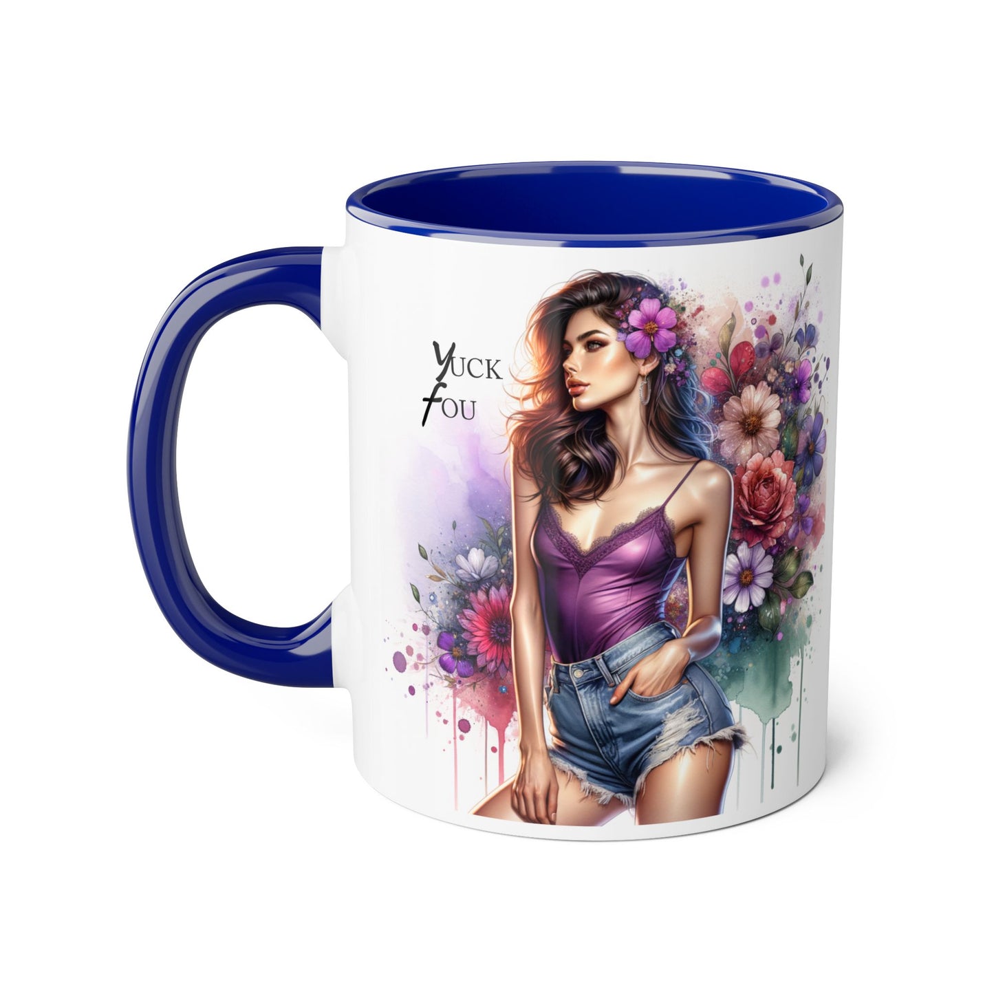Yuck Fou Vibrant Accent Mugs, 11oz - Stylish Floral Design, Perfect for Gifts, Home Decor, Coffee Lovers, Inspirational Drinkware